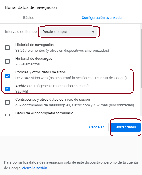 Borrar Datos Navegacion Chrome